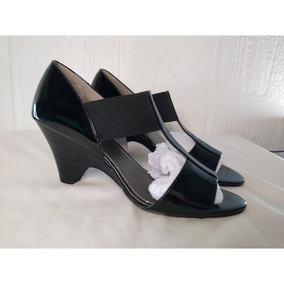 Bandolino Fillmore Women's 9.5 Wedge Sandals Open Toe 3" Heel Shoes Black NEW! - Picture 2 of 8